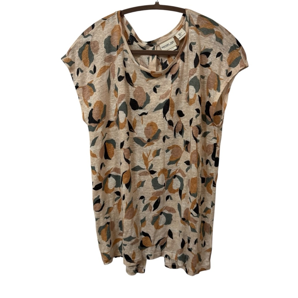 Rachel Zoe 100% Linen Abstract Floral Button Back Detail Soft Stretchy Large